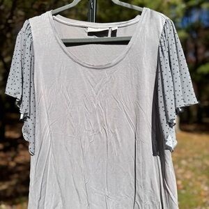 Chic Light Gray Women's Blouse with Polka Dot Sleeves